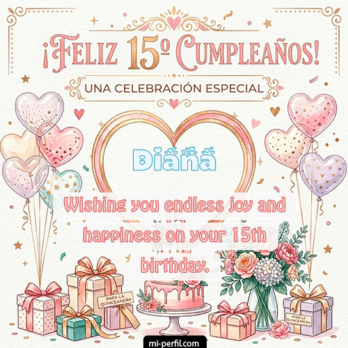 Gif Feliz Cumpleaños XV Años Diana