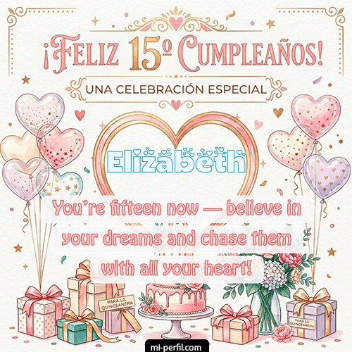 Gif Feliz Cumpleaños XV Años Elizabeth